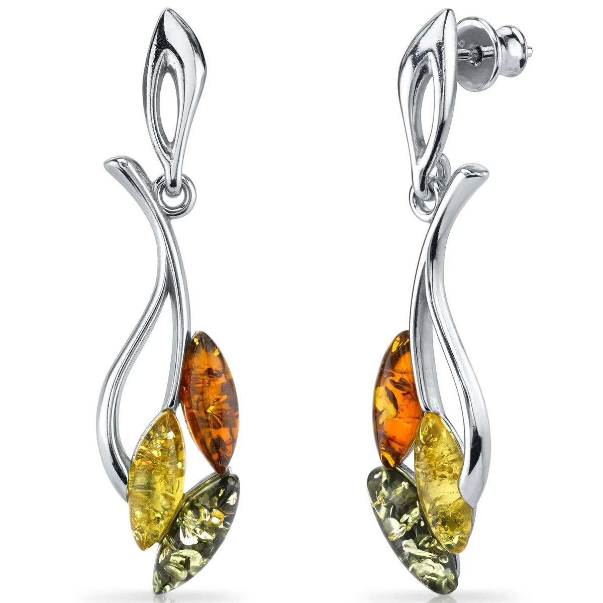 Oravo Oravo Baltic Amber Leaf Dangle Earrings Sterling Silver Multicolour Style SE8488 — product photo