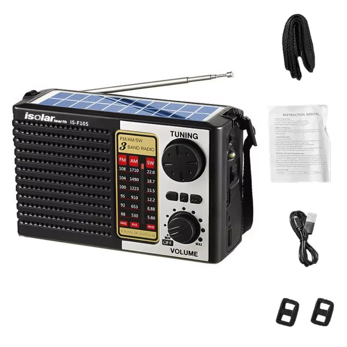  ikaufen Solar FM/AM/SW Radio Bluetooth 5.0 1200mAh Flashlight — product photo