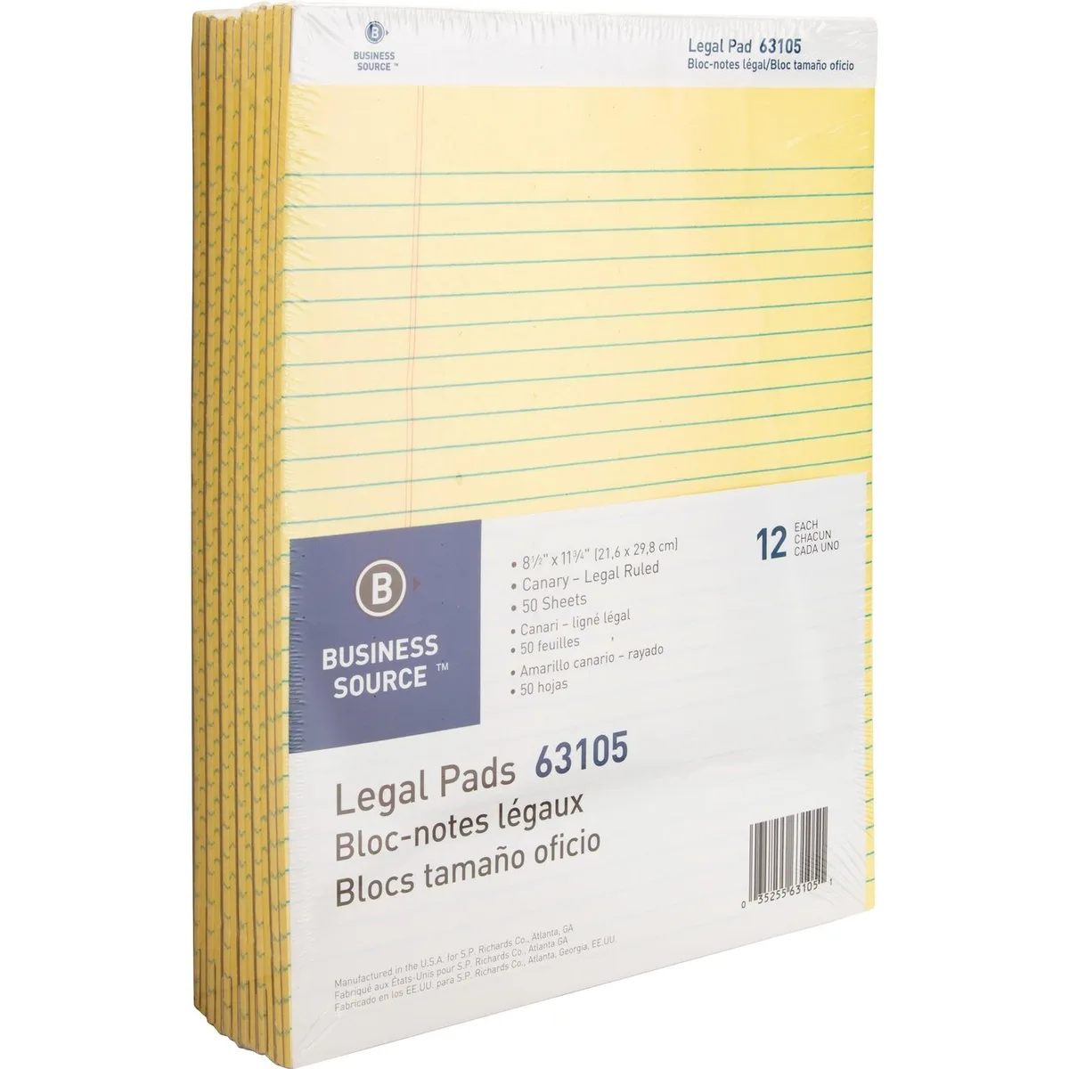 Business Source Business Source 63105 Legal Ruled Pads 12 Pack 50 Sheets 16 lb 30 pt Chipboard — product photo