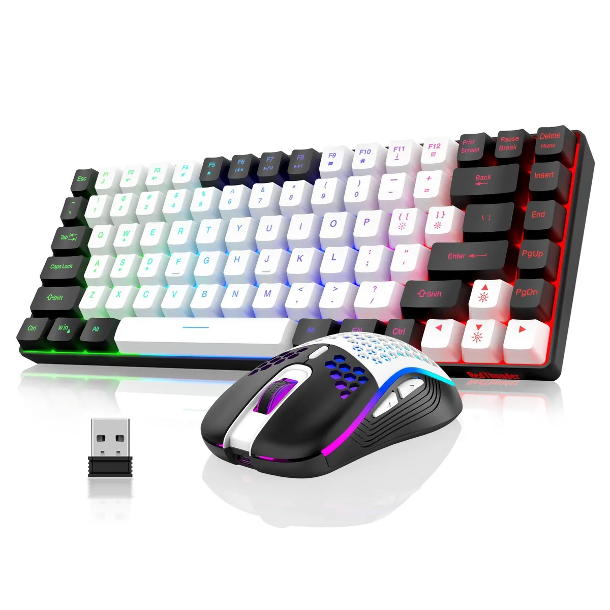  RedThunder K84 Wireless Gaming Keyboard &amp; Mouse Combo 75% Layout 84-Key 3200 DPI Honeycomb Mouse White-Black — product photo