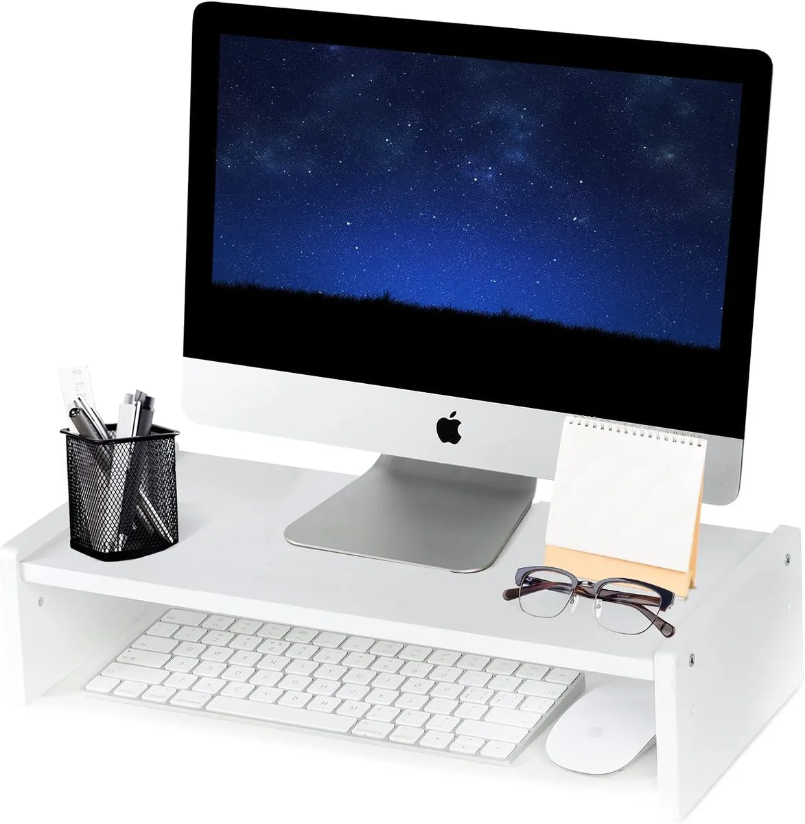 PISKEKAT PISKEKAT Solid Wood Monitor Riser 15.8 inch 2 Height 2.1 3.2 White — product photo
