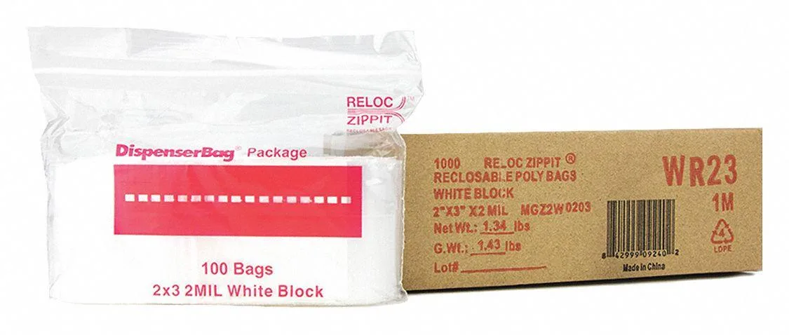 Clear polyethylene reclosable bag with zip seal 1000 pack