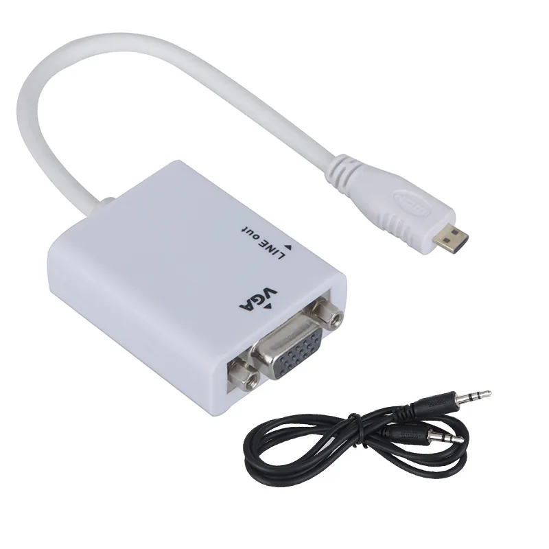 TOMOTOP TOMOTOP Micro HDMI to VGA adapter with 3.5 mm audio white 13.5 cm — product photo