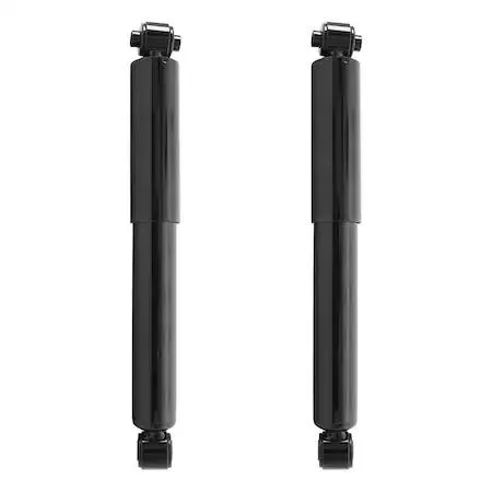 Two silver rear shock absorbers in a cardboard box