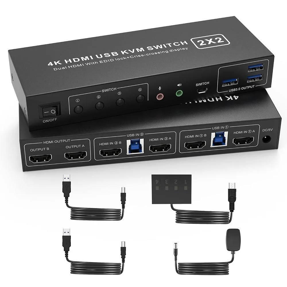 WRIARICH WRIARICH USB 3.0 HDMI KVM Switch 2 Monitors 2 Computers 4K@60Hz — product photo
