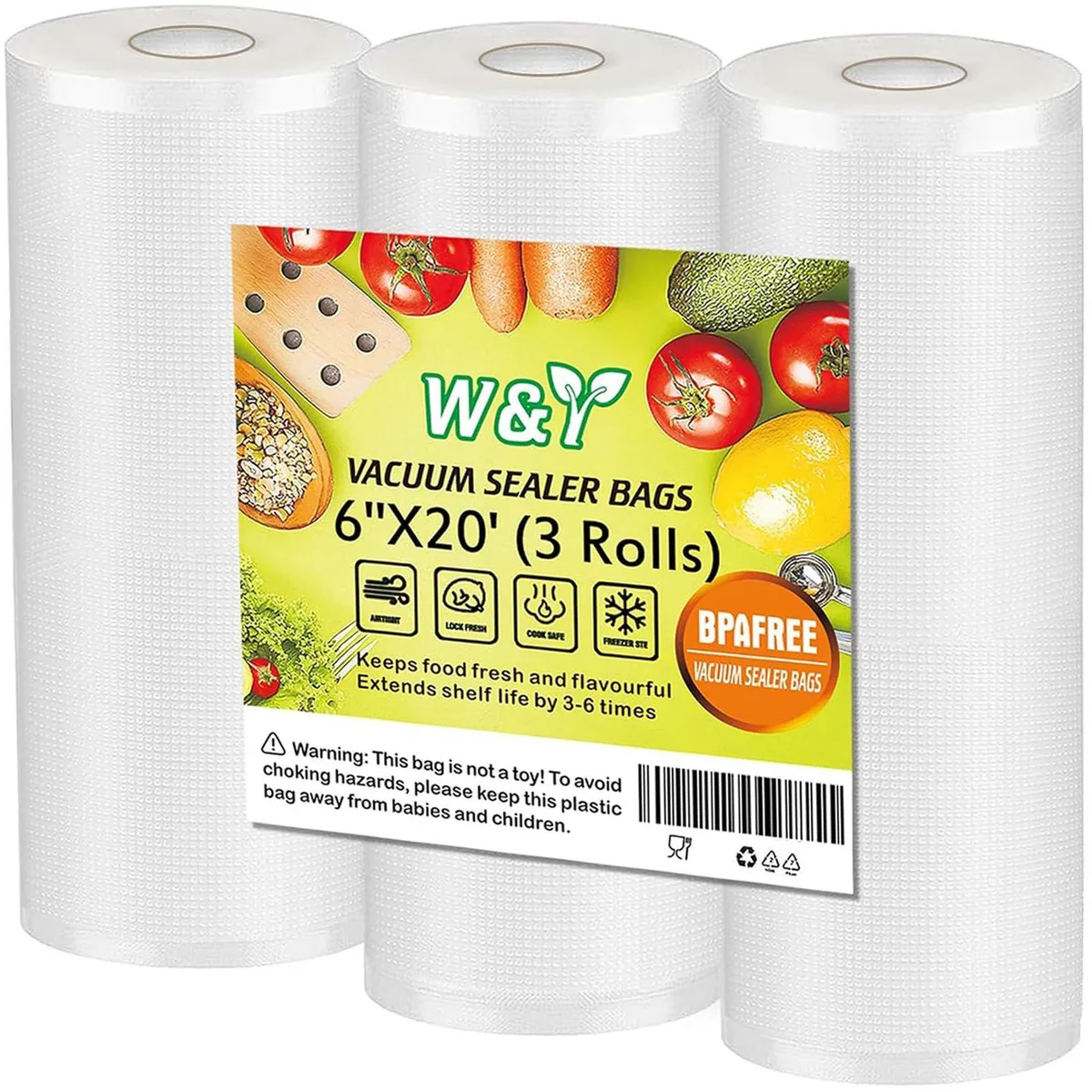  W&amp;Y Vacuum Sealer Rolls 6" x 20' 3 Rolls — product photo