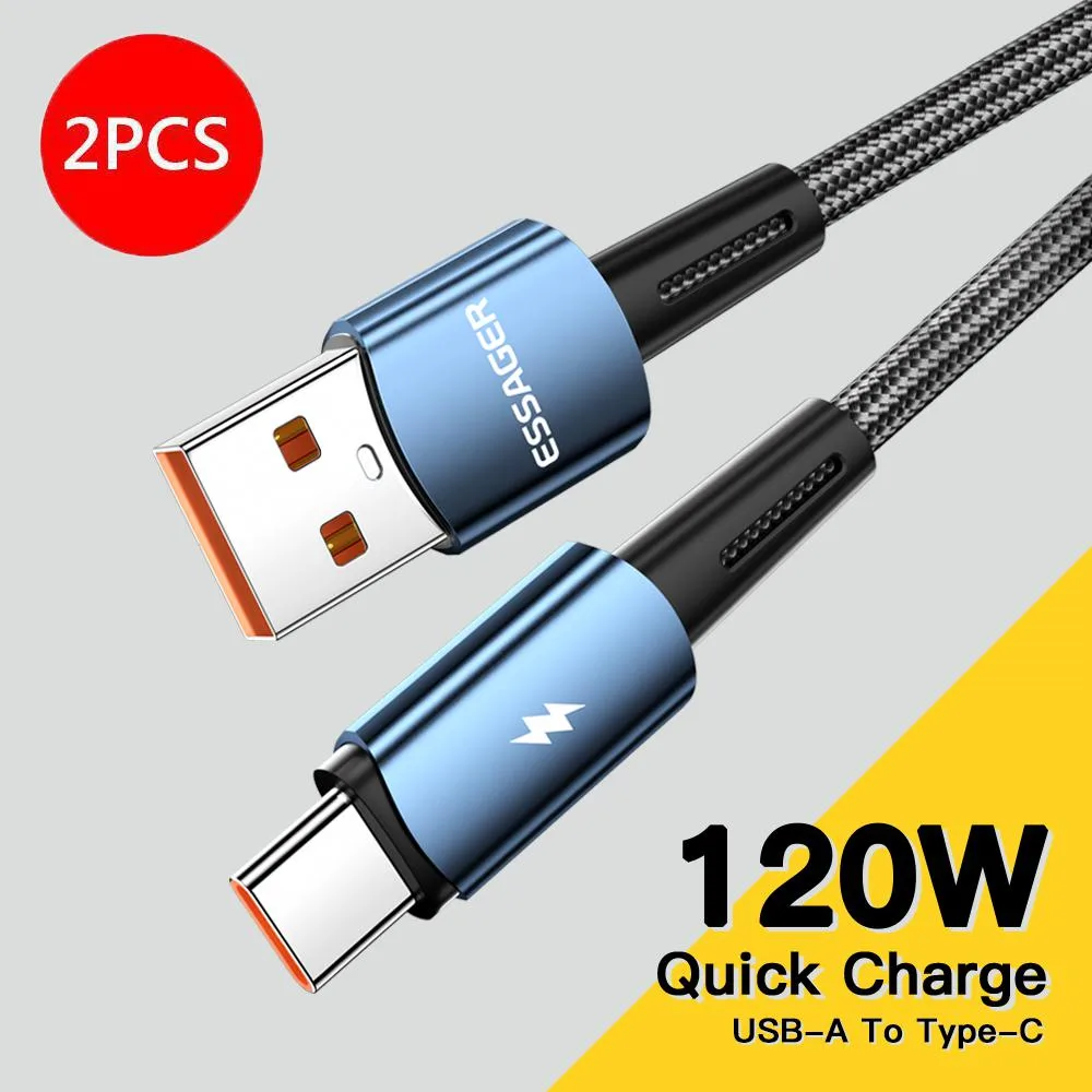ESTONE ESTONE Essager CGA120W USB-A to USB-C cable 2-pack 3.3ft 120W 6A blue — product photo