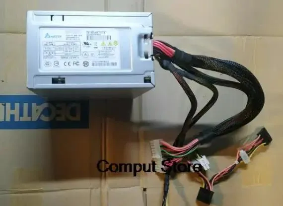 Rectangular silver server power supply unit with rear fan grille and power socket
