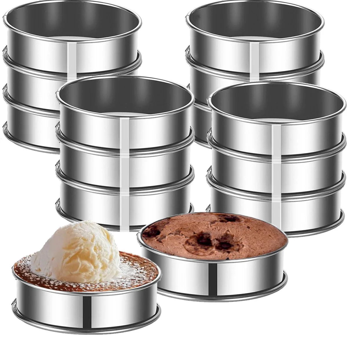Twelve stainless steel rings, four-inch diameter, double-rolled edges, brushed finish