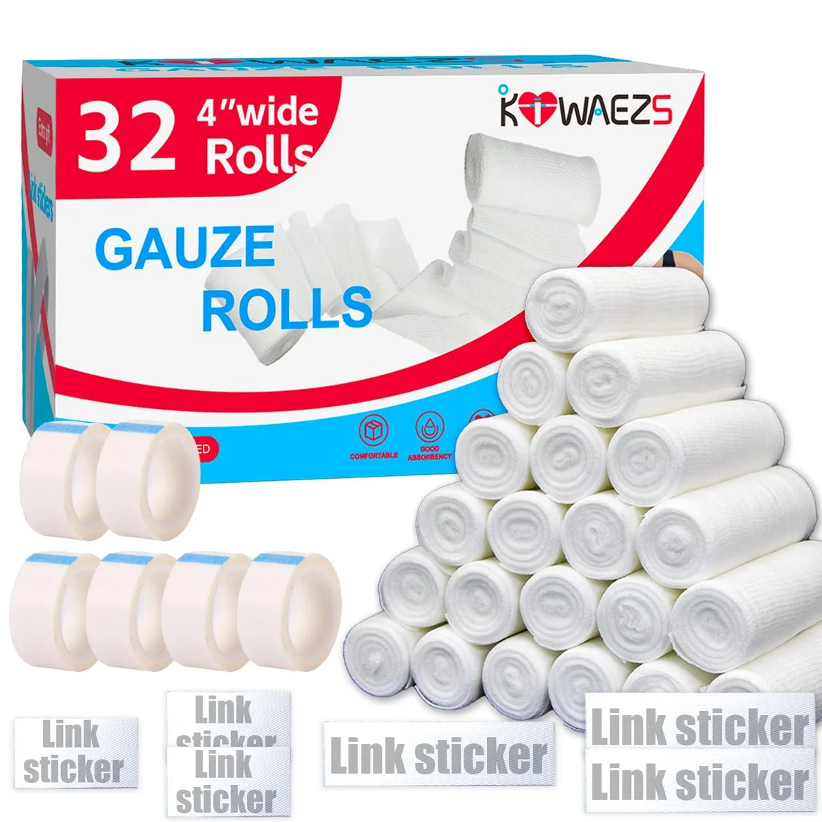 White box containing 32 individually wrapped gauze rolls