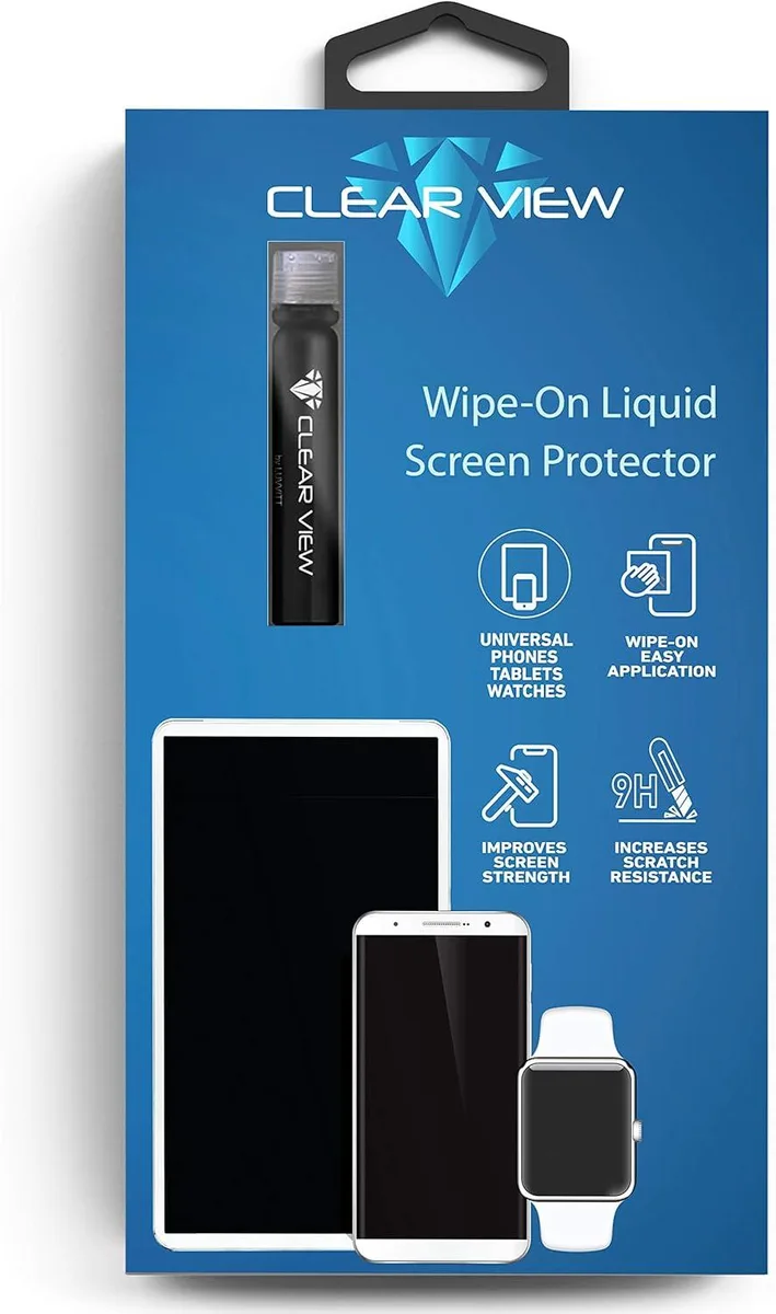 Small glass bottle of clear liquid screen protector with applicator wipe