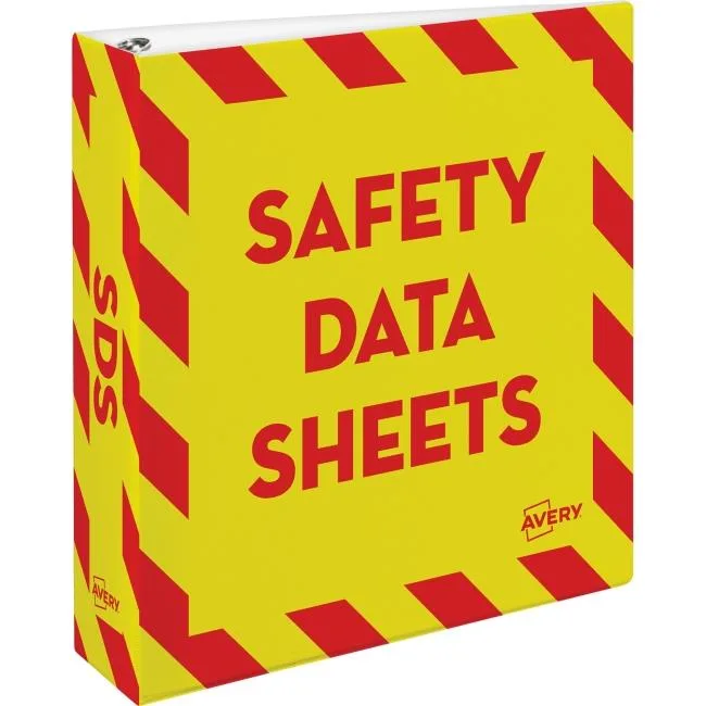 Red and yellow SDS binder with preprinted cover and One Touch rings