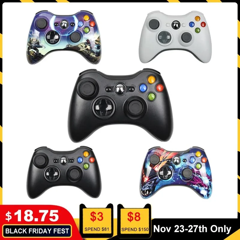 Black wireless gamepad with dual sticks and 2.4 GHz receiver
