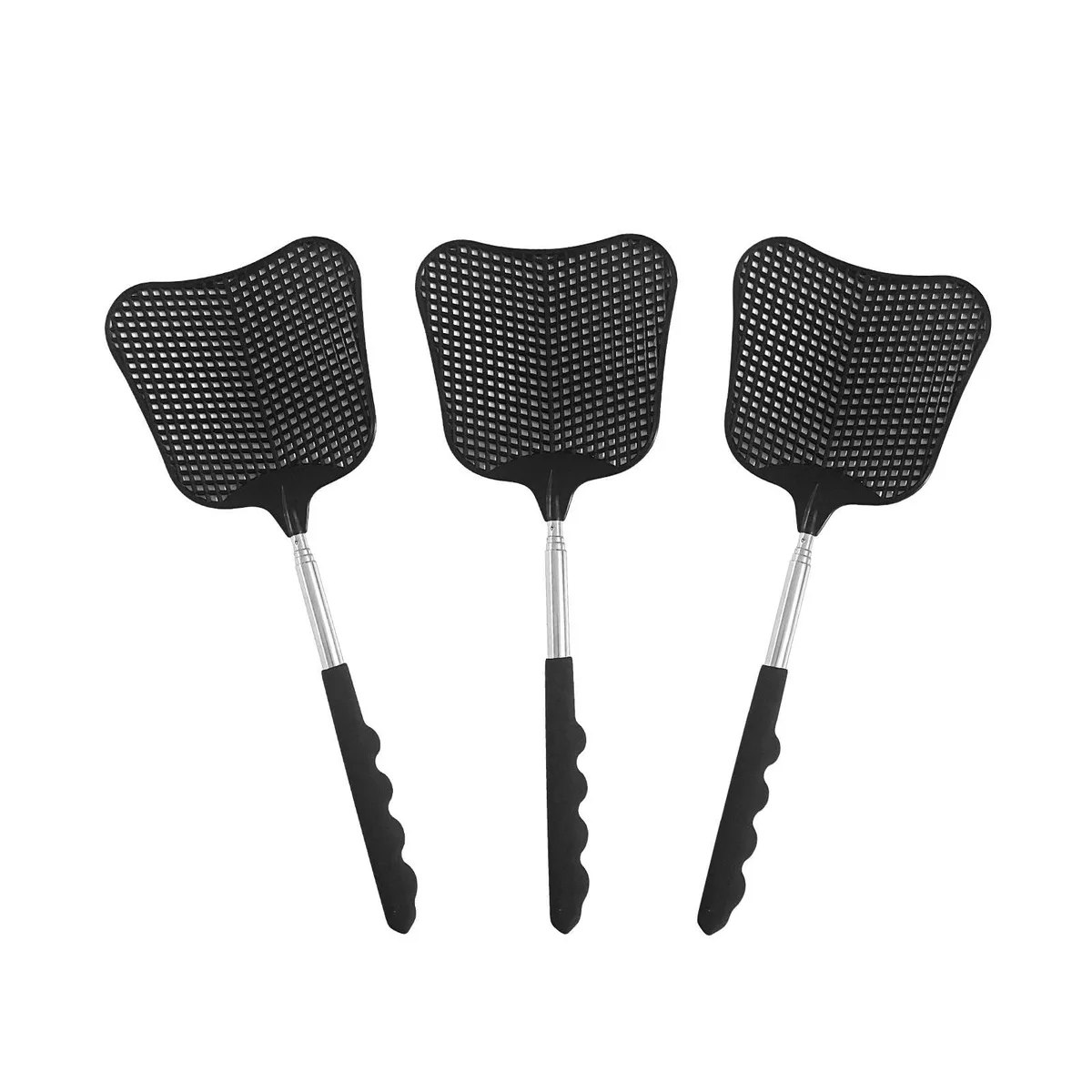 Fly Swatters 3 Pack Black Telescopic Stainless Steel Handle — product photo