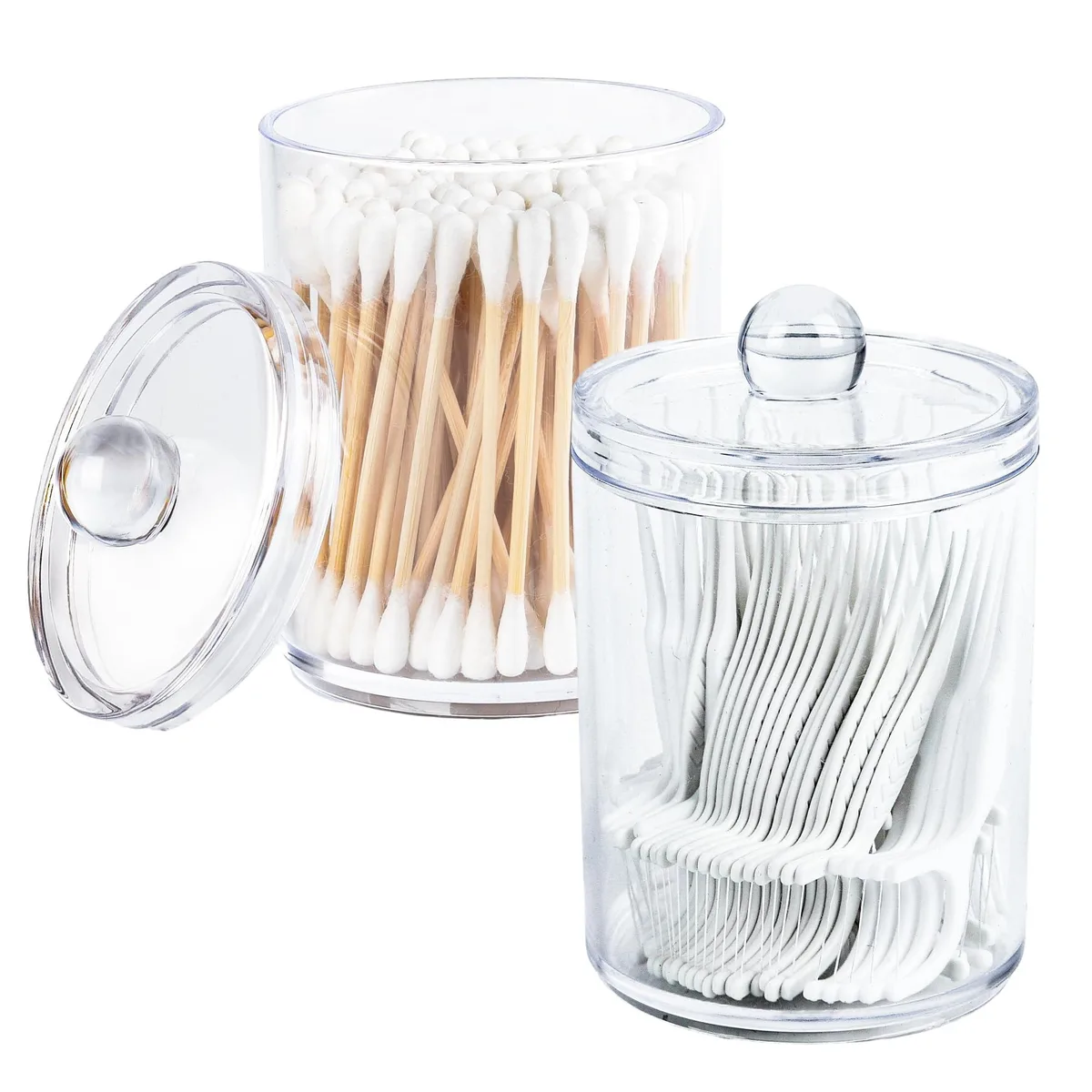 Two clear plastic storage tins with lids, smooth transparent finish, rectangular shape, 2-pack