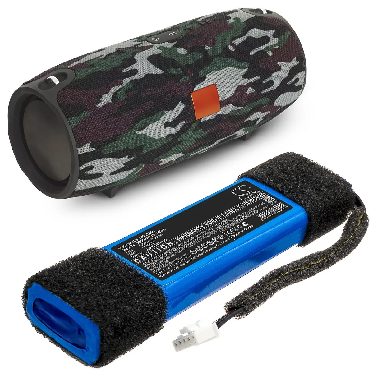 Rectangular replacement battery pack with black plastic casing and label for Xtreme Special Edition