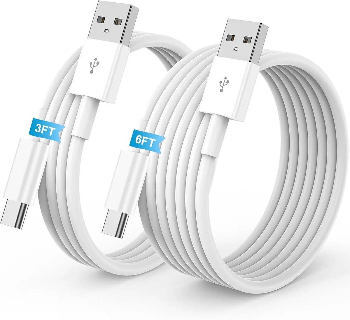 WRIARICH WRIARICH USB A to USB C phone cable 2 pack 3.3 ft + 6.6 ft white — product photo