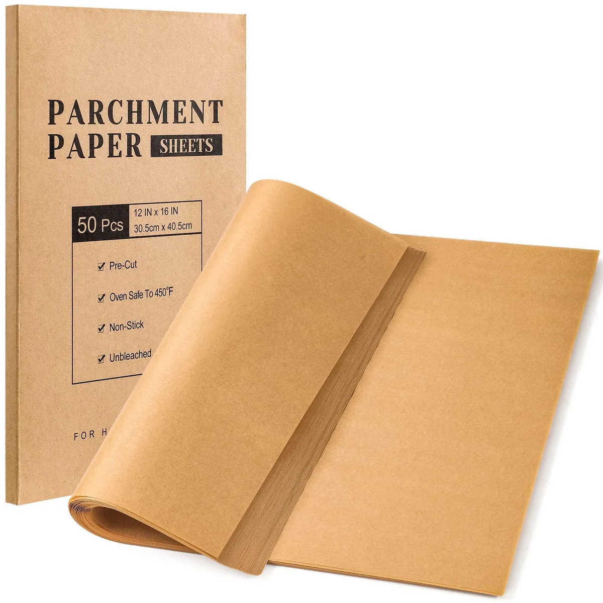 Stack of 50 unbleached parchment sheets 12 x 16 inches light brown color