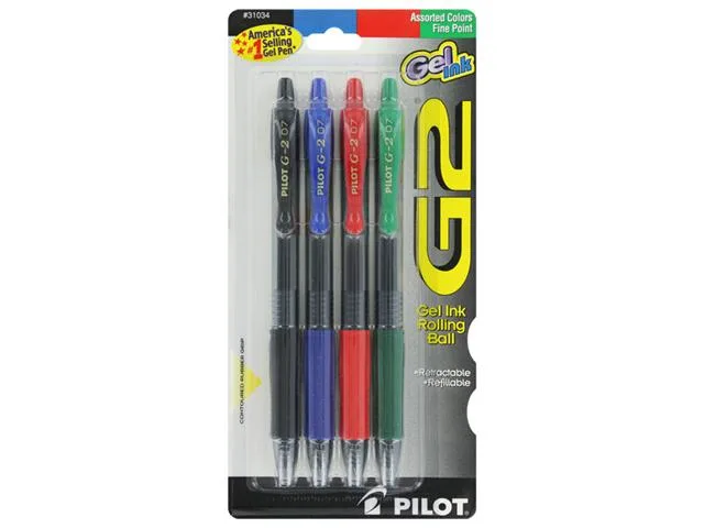 Pilot Pen Pilot Pen 31034 G2 Retractable Gel Pen Fine Point 4 Pack Assorted Colours — product photo