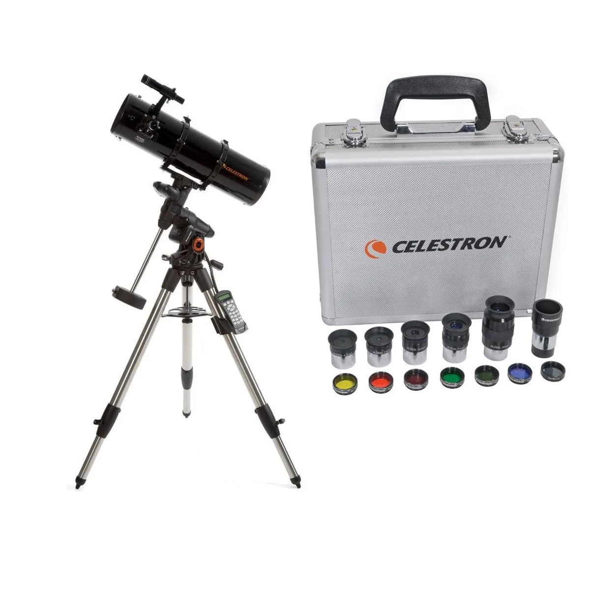 Celestron 6-inch Newtonian on German equatorial mount with tripod and accessory case