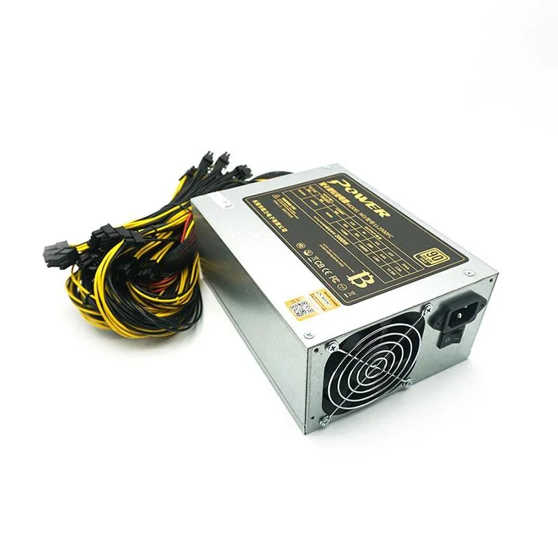 Rectangular ATX power supply unit with matte black metal casing and visible cooling fan grille