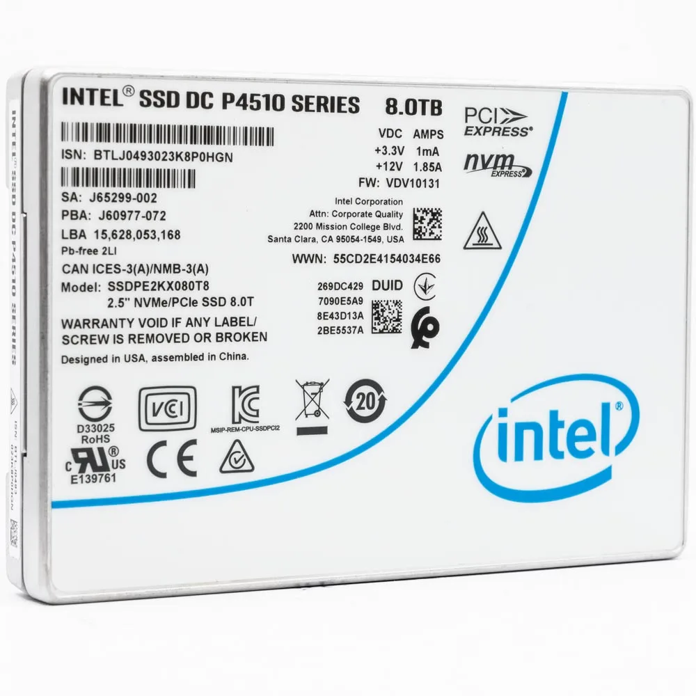Intel Intel SSDPE2KX080T801 DC P4510 2.5" U.2 8TB NVMe enterprise SSD — product photo