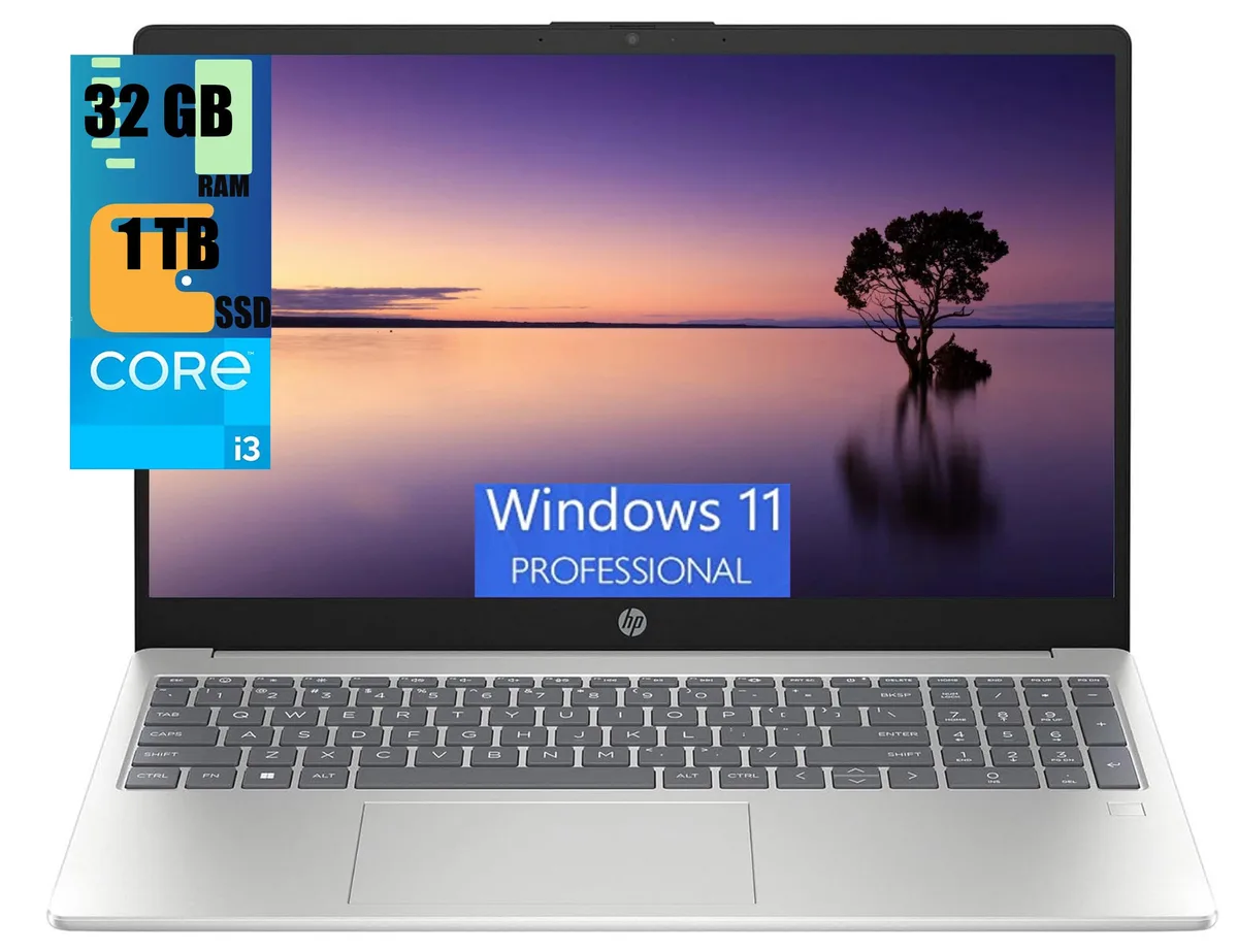 HP HP 15 laptop, Core i3-N305 8-core, 32GB, 1TB PCIe SSD, 15.6" FHD, Silver — product photo