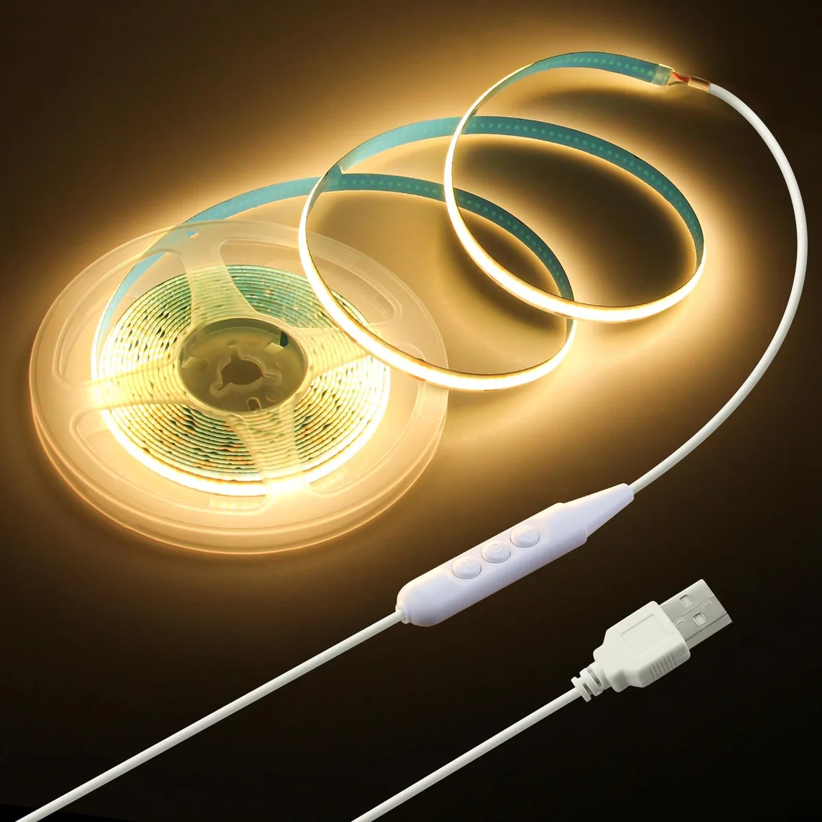 Samsion 16.4FT COB LED Strip 5V USB 3000K 320LEDs/M Dimmer — product photo