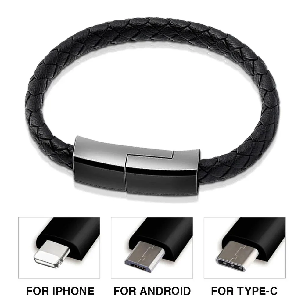 Defendwe Defendwe USB cable Micro USB to USB A leather bracelet 20cm 40cm 60cm 22.5cm black — product photo