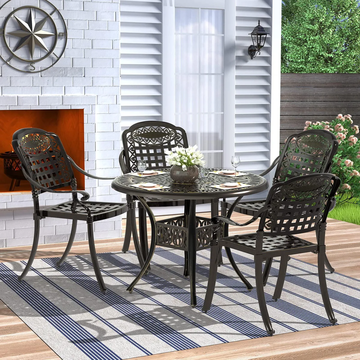 MEETWARM MEETWARM 5-Piece Patio Furniture Set 35.4" Round Table 4 Chairs — product photo