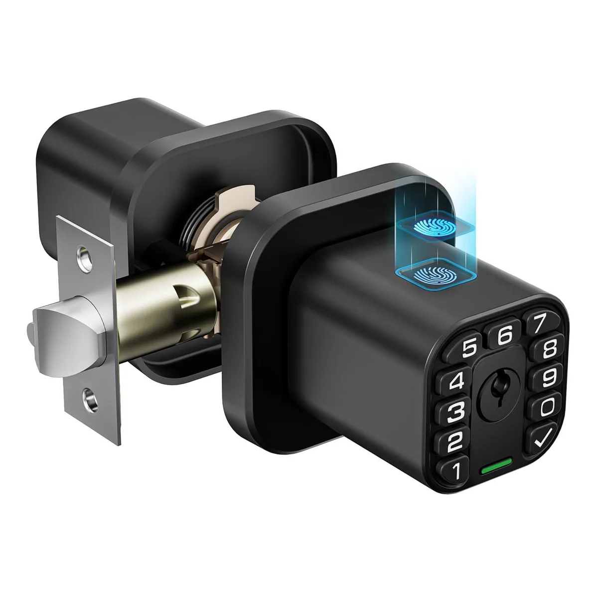 Richelock Smart Fingerprint Door Knob Matte Black 12 pack — product photo