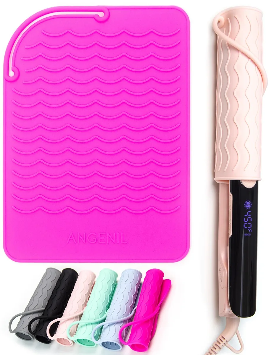 Rectangular heat-resistant silicone mat, 9 by 6.5 inches, wave-textured surface, flexible grey finish