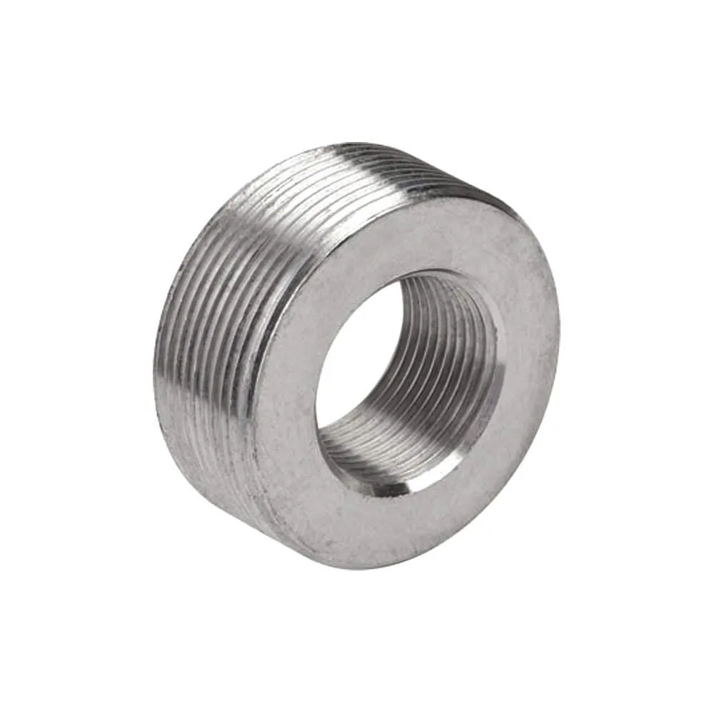 Polished 316 stainless steel reducing bushing, threaded, 2 11/32 in long