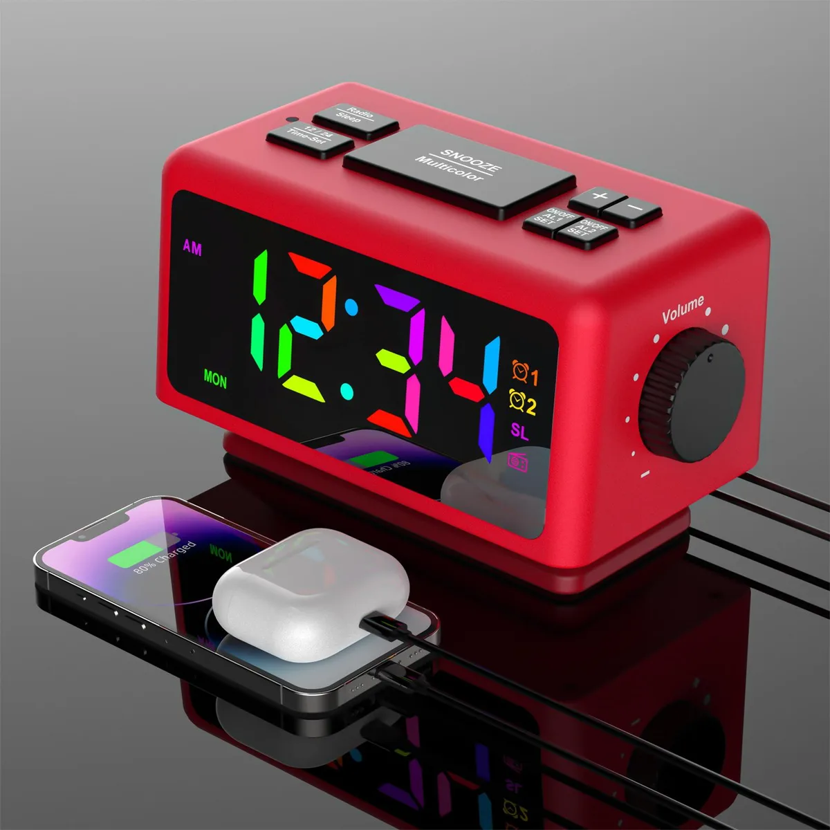 GIOFIMOK GIOFIMOK Digital Alarm Clock Red Dual Alarm FM Radio 2 USB RGB — product photo