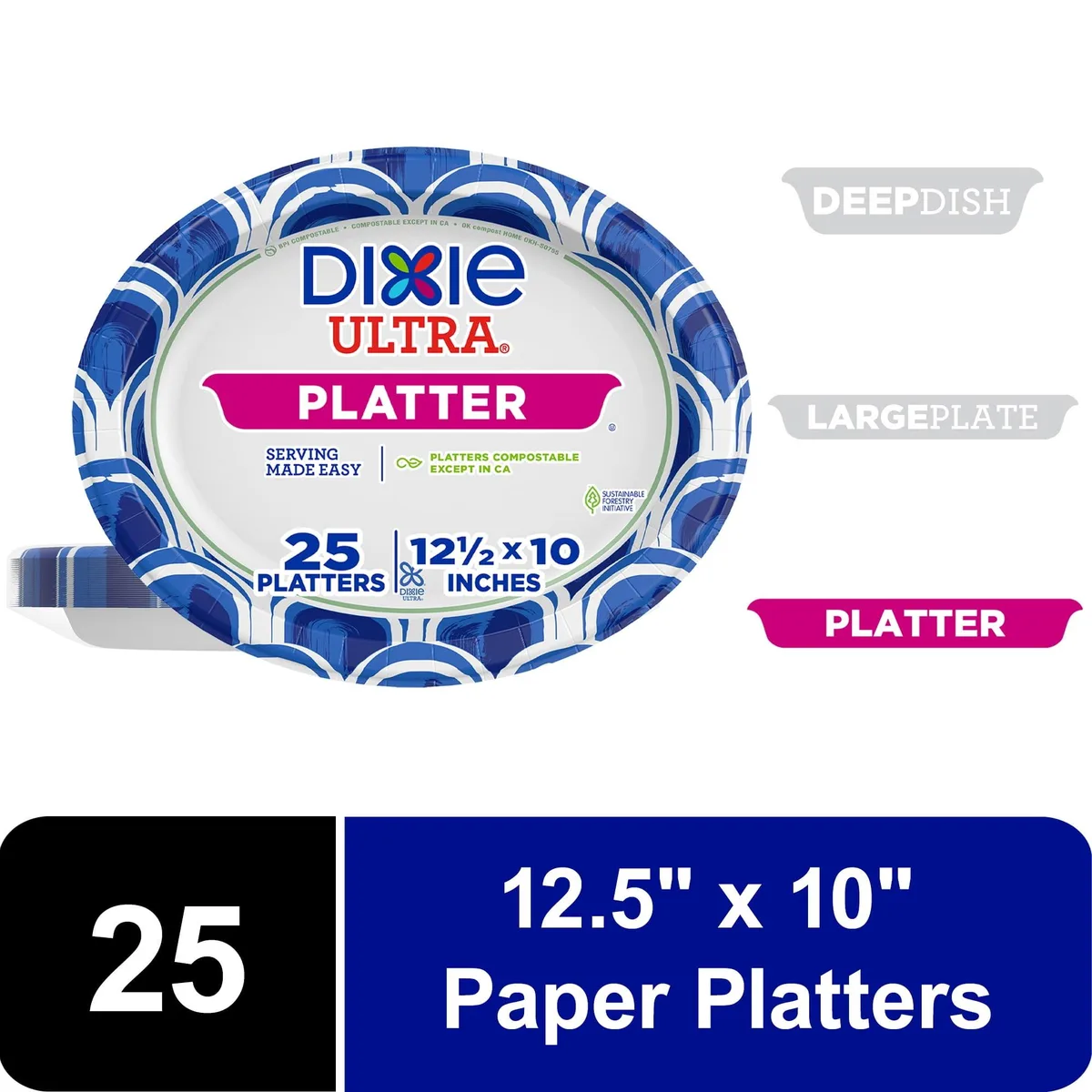 None Continuous None Continuous Dixie Ultra Platter Disposable Paper Plates 12.5x10 Multi-Color 25 Count — product photo