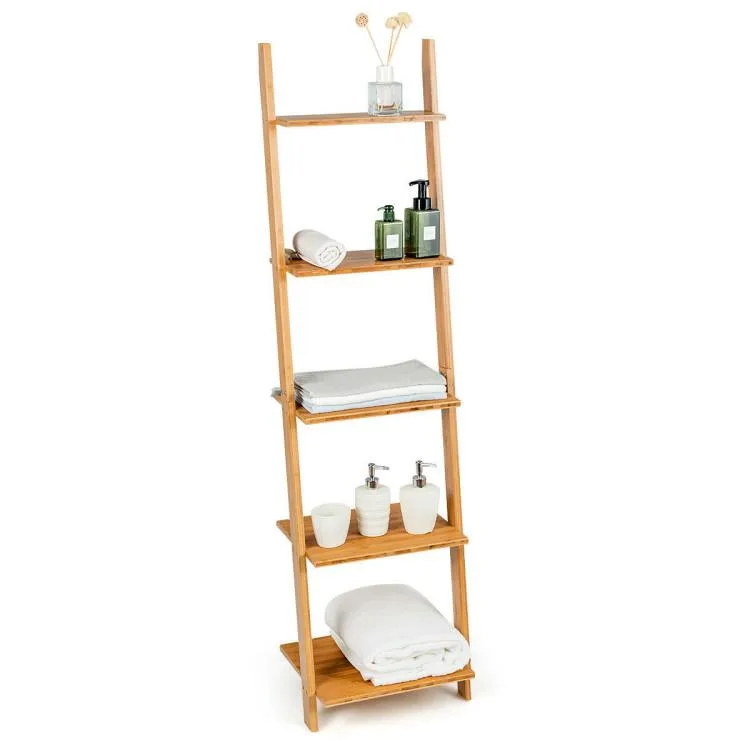 SlickBlue SlickBlue 5-Tier Bamboo Wall-Leaning Bookshelf Natural 17x14x65in — product photo