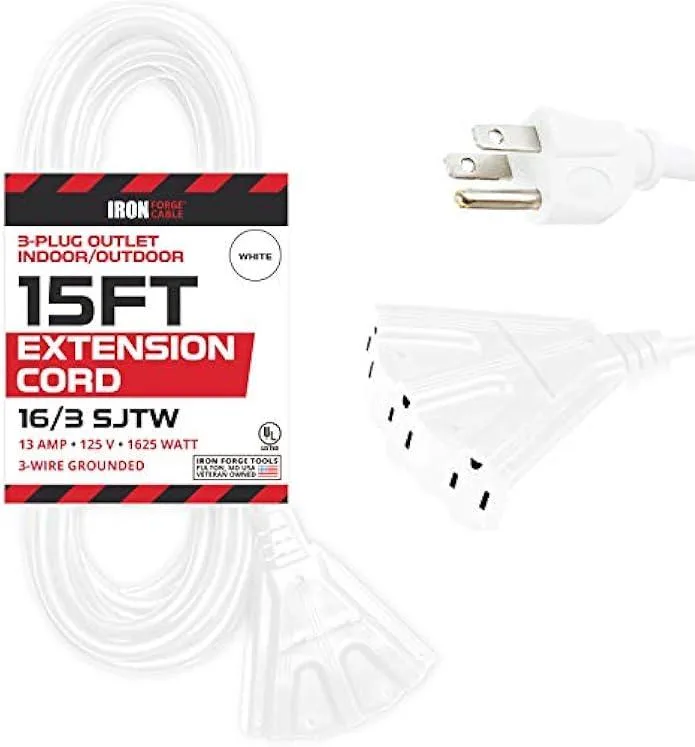 TAURKENAM TAURKENAM 15 Ft Outdoor Extension Cord 3 Outlets 16/3 SJTW White — product photo