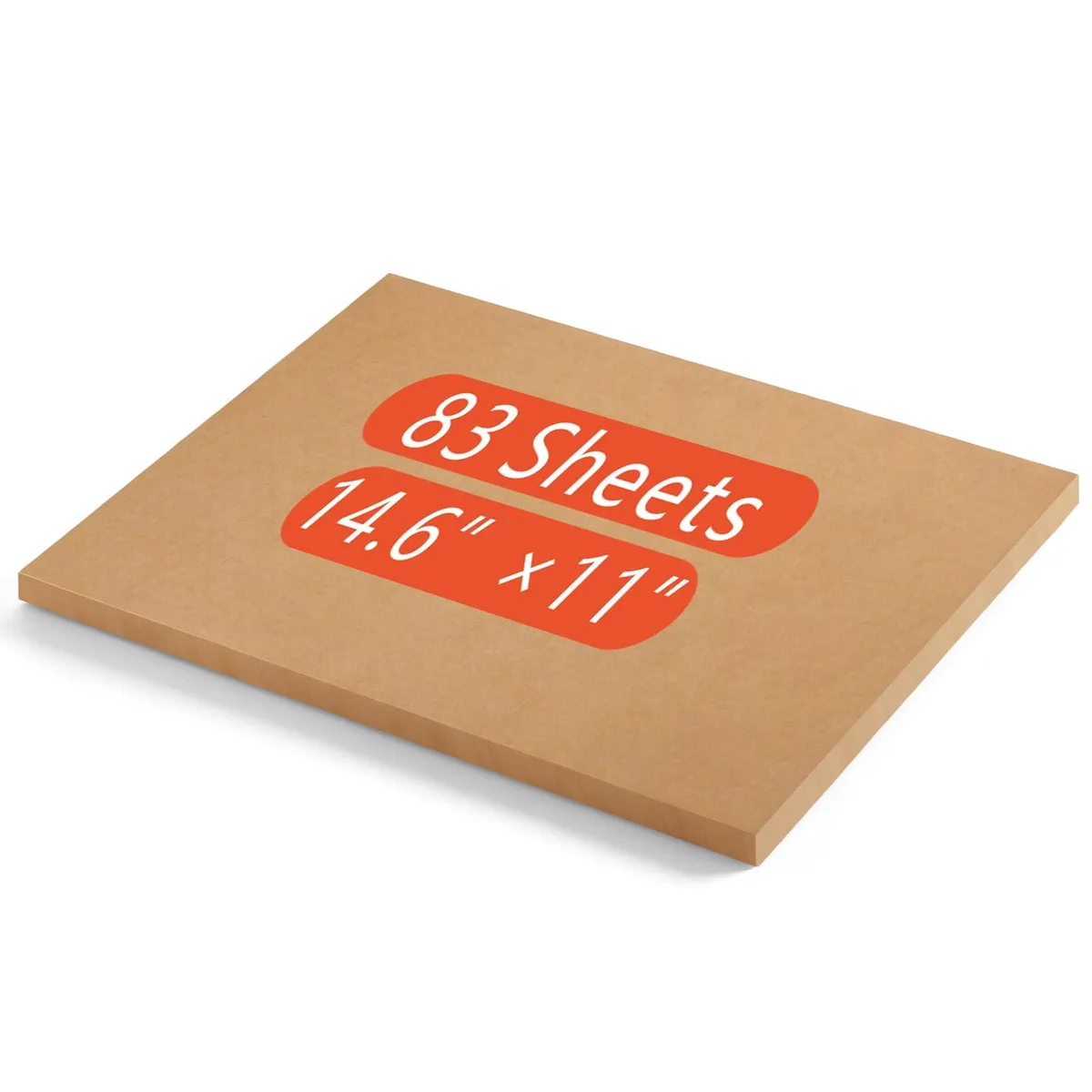 Stack of 83 brown kraft paper sheets, 14.5 by 11 inches
