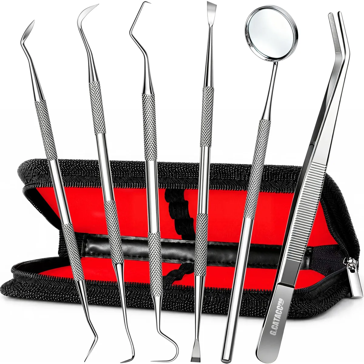 Black stainless steel 6-piece dental tool kit in compact case