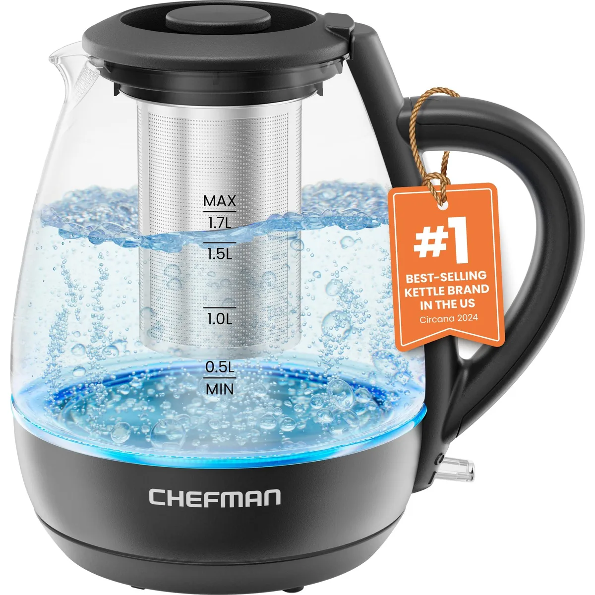 Chefman Fast-Boil 1.7L Infuser Kettle Black — product photo