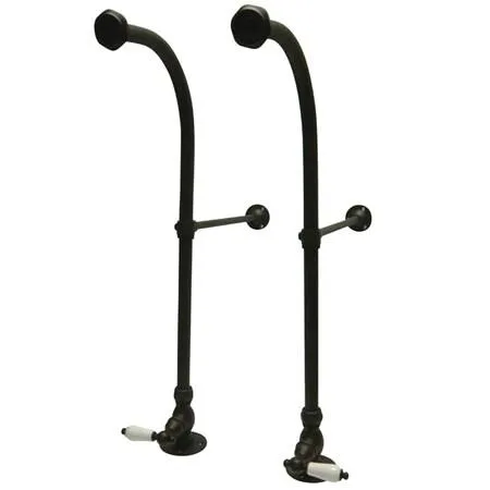 Pair of oil-rubbed bronze freestanding supply tubes with stops and wall braces