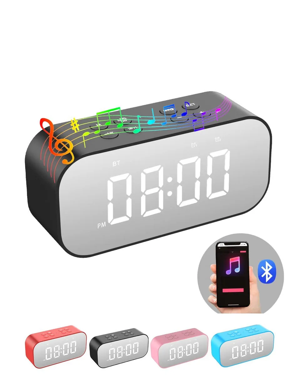 AFK BT501 Alarm Clock Bluetooth Speaker Black 5.5x2.5x1.7in — product photo