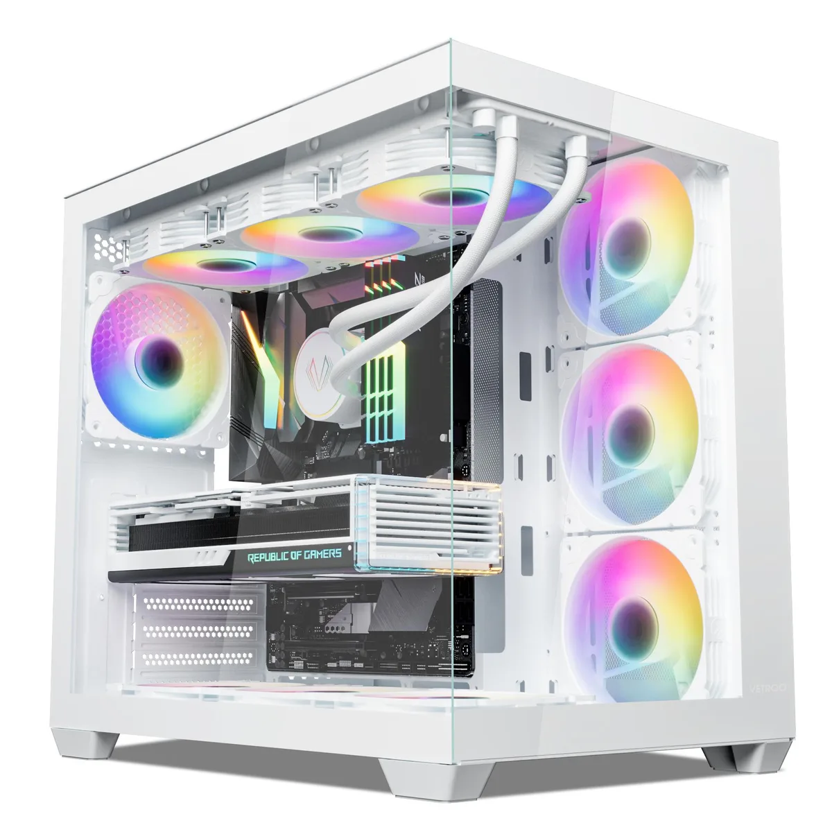 Vetroo Vetroo AL900 ATX Mid Tower White 270° Glass 360mm Radiator 10 Fans 410mm GPU — product photo