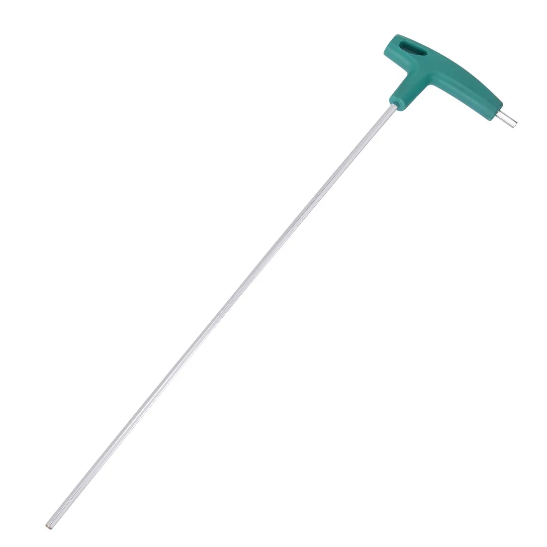 Silver T-handle hex key wrench with 3mm dual ends, chrome steel shaft, orange grip, 350mm long