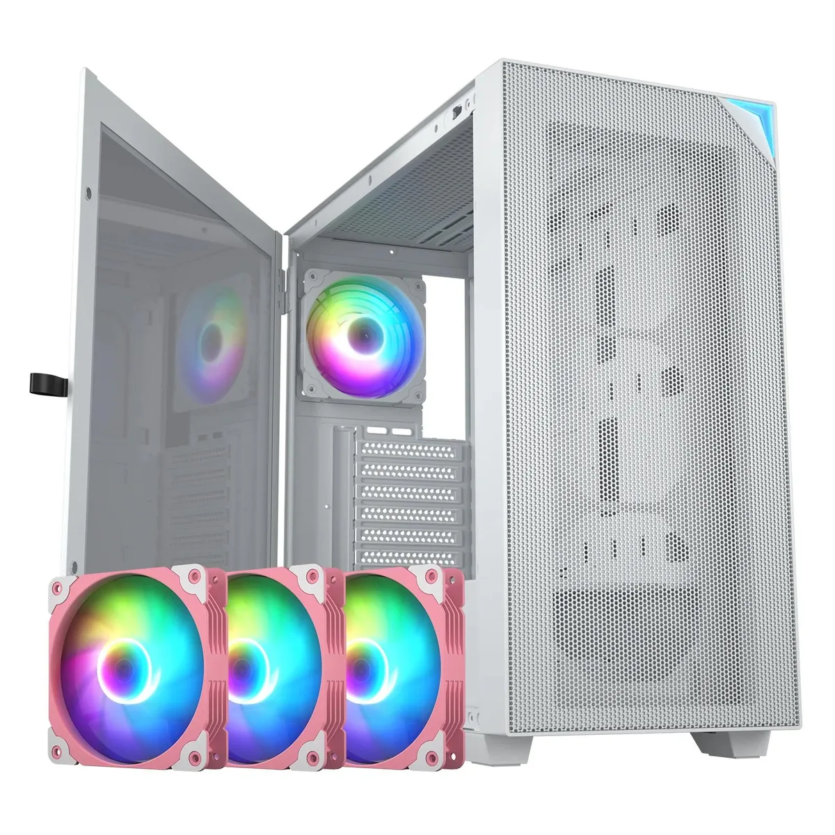 Vetroo Vetroo AL800 Full Tower White PC Case 3 Pink 120mm ARGB Fan — product photo