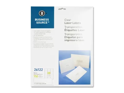 Business Source Business Source 26122 Clear Mailing Label 1" x 2.75" 750/Pack Laser — product photo
