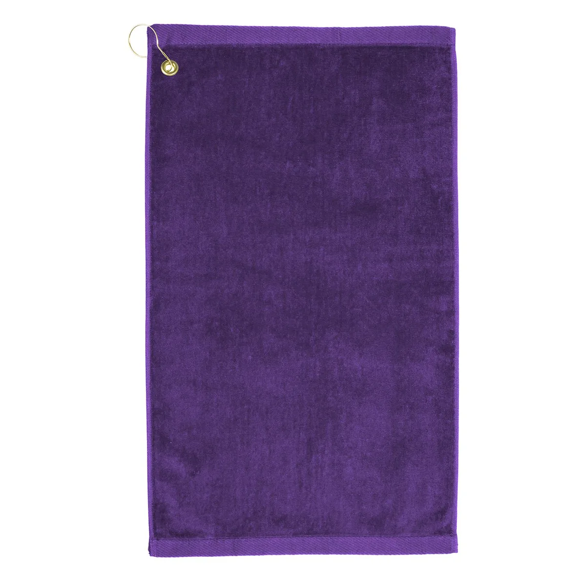Purple velour golf towel 16 by 26 inches with corner hook and grommet