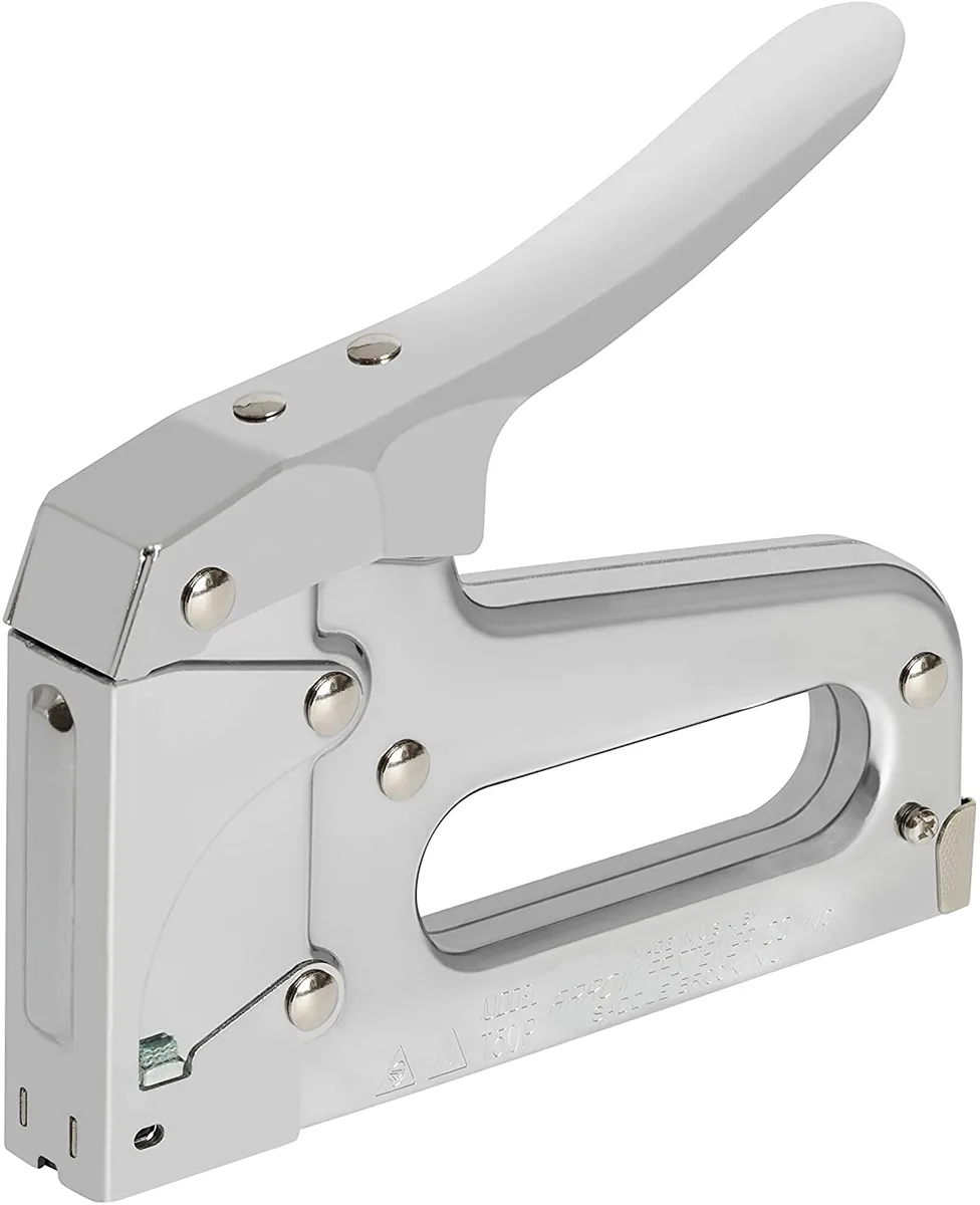 Chrome steel staple gun with viewing window and hardened parts