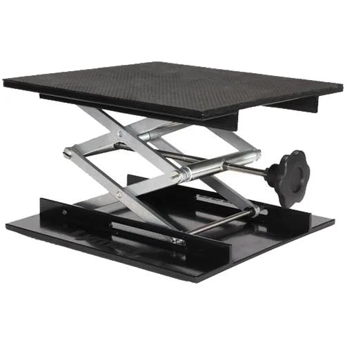 Black anodized aluminum and steel gun rest with textured platform and adjustment knob, 10 by 10 inches, 6.6 pounds