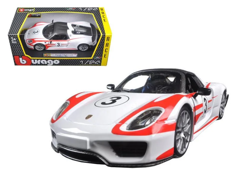 BBURAGO BBURAGO Porsche 918 Spyder Weissach #3 White 1/24 Diecast Car — product photo